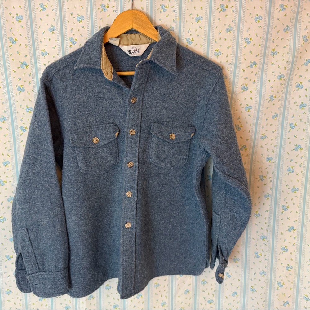 Vintage Woolrich Blue Wool Button-Up Shirt